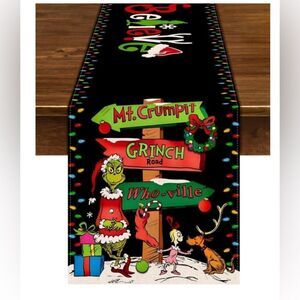 Grinch Christmas Table Runner Merry Christmas Winter Holiday Party Decorations